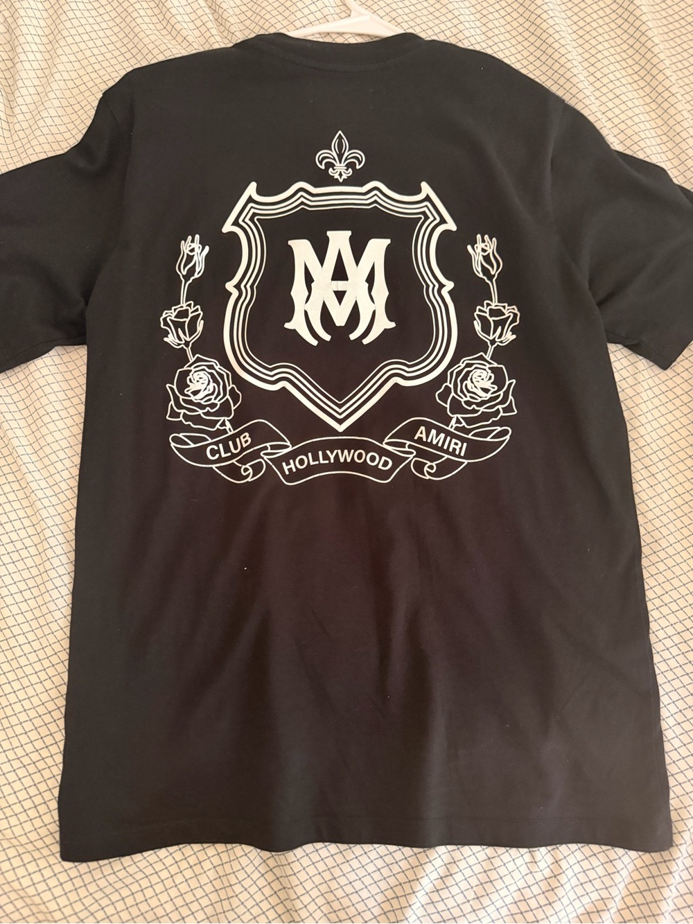 AMIRI Black Tee with White Club Hollywood Crest